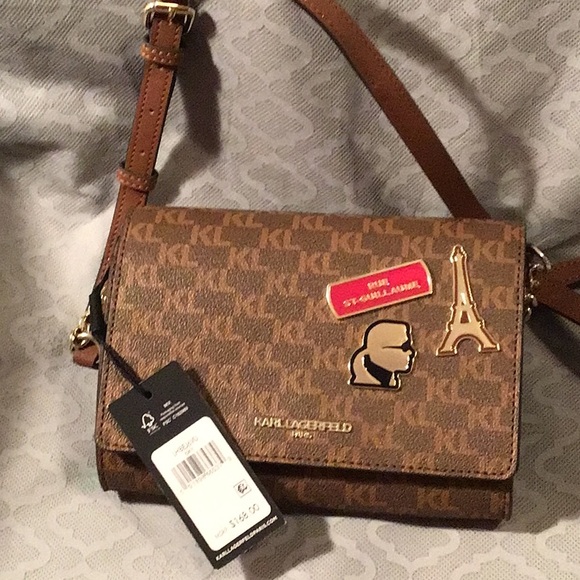 Karl Lagerfeld Brown Crossbody Bag with Gold Accents - Picture 2 of 9